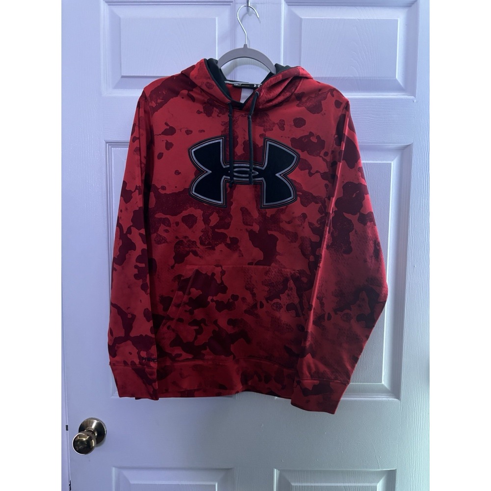 Under Armour Hoodie Mens‎ Small Red Camo Pullover Long Sleeve Hunting Drawstring